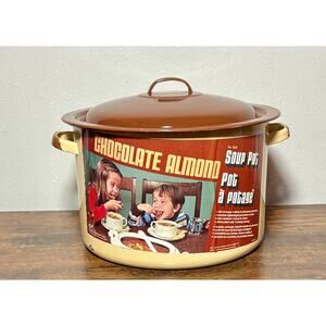 New Vintage 1979 Stock Pot With Lid #1530 Chocolate/Almond Enamel 11Qt 7oz